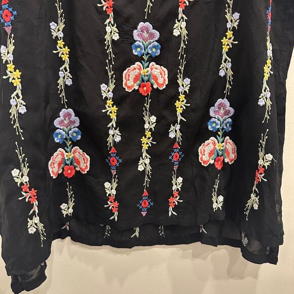 Johnny Was Bennet Tunic Black Multi Floral Embroidery Boho Coastal Resort Wear - Picture 8 of 14